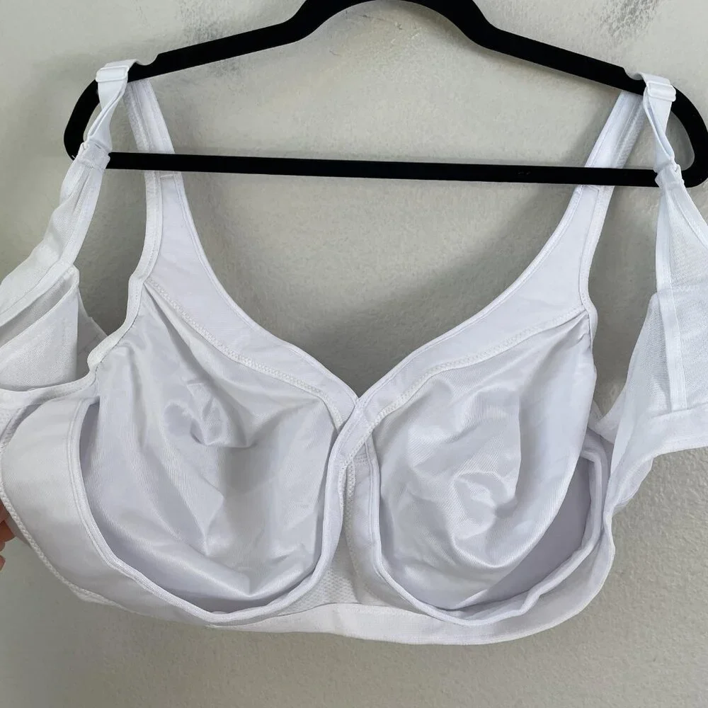 NEW Glamorise Sports Bra Womens 48F White Wireless Full Coverage Mesh Support - Picture 9 of 9